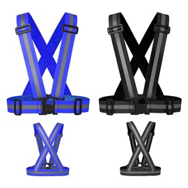 CHENGBAO Juego de 2 Piezas Chaleco Reflejante，Bandas de Reflectante，Ciclismo Nocturno Reflective Bands，Safety Reflector Tape Straps (Negro y Azul)