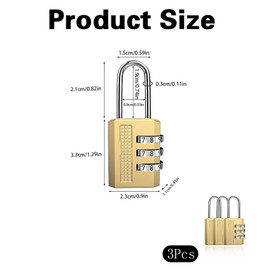 Pack of 3 Padlock Small Zinc Alloy Locker Lock Combination Lock 3 Digit Weatherproof Lock with Combination Code for Suitcase Locker Gym (Gold)