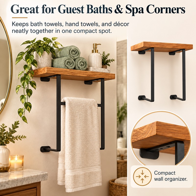 Stainless Steel Towel Rack for Bathroom Storage – Black Wall