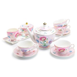 Grace's Teaware Grace Teaware Pink Flower Garden Fine Porcelain Tea Set - 9-piece set