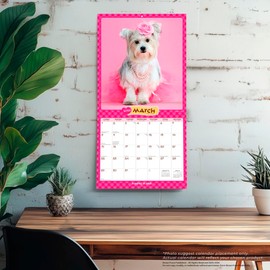 Puppies in Pink | 2026 12 x 24 Inch (Hanging) Monthly Square Wall Calendar | Plastic-Free | BrownTrout | Animals Fun Humor Pets