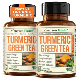 Green Tea Extract Capsules - Green Tea Supplement with Organic Turmeric Curcumin, Black Pepper & Vitamin C for Joint Health, Antioxidant Support & Healthy Metabolism. Vegan & Non-GMO - 2 Pack