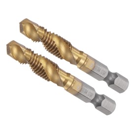 CoCud Combination Drill Tap Bit, M8 x 1.25 Thread Size 1/4" Hex Shank, 4341 Titanium Coated High Speed Steel Tools - (Applications: for Aluminum Stainless Steel Plastic), 2-Pieces