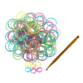 Colorful Silicone LOOM BANDS - 100 GLITTER Bands - 6 "C" Clips
