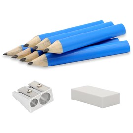 AUTEMOJO 3.5 Inch Short Triangular Fat Pencils for Preschoolers Toddlers Kindergarten, Mini Wood Triangular Pencils for Kids Writing and Drawing(Pack of 7, Blue)