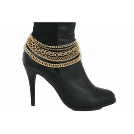 Women Western Fashion Jewelry Boot Chain Bracelet Gold Metal Bling Shoe Anklet Strands Charm