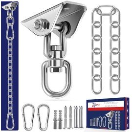 ALECPEA Ceiling Hook 450 kg Capacity 360° Rotating Premium Stainless Steel Swing Hook Suspension Hook with 40 cm Extension Chain 2 Carabiner for Hanging Chair Concrete Wood Playground Porch Seat