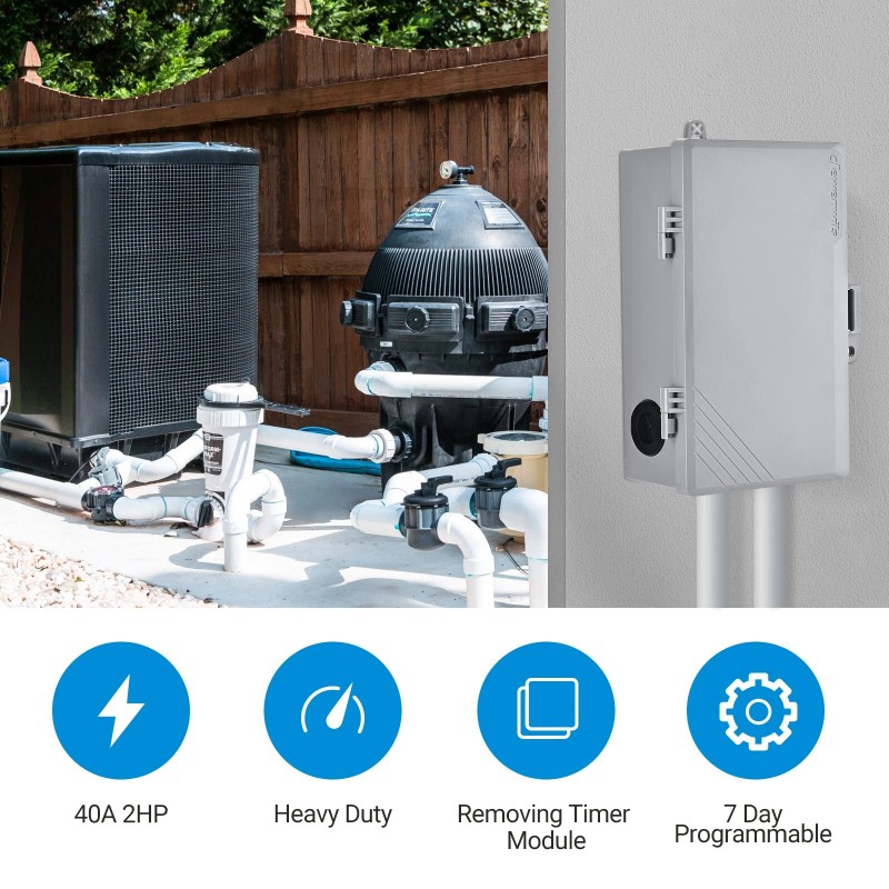 DEWENWILS Pool Pump Timer, Digital Timer Box, 2HP 40A ON/Off
