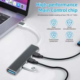 AXFEE USB Hub, 4 Port USB 3.0 Ultra Slim Data Hub, Multi USB Port Expander USB Extender Lead Adapter for Laptop, USB Flash Drives, Mobile HDD, and More, Compatible with USB Port Device
