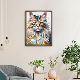 TUTUMAY21 Maine Coon Cat Diamond Painting Kits, 5D Crystal Gem Paste Craft, Suitable for Beginner Home Decor Cafe Decor and Other Multiple Choices Holiday Gift Giving 12x16inch