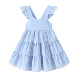 YOUNGER TREE Toddler Baby Girls Dress Summer Ruffle Sleeve Halter Casual Kids Beach Sundress(Blue,4-5 T)
