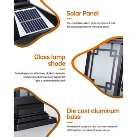 PTOUG LED Solar Post Light Outdoor, Aluminum Fence Post Cap Lamp Remote Control Dimmable Pillar Lights Solar IP65 Waterproof Column Light, 15.7" X 7.3" Pillar Pedestal Lantern for Garden Yard