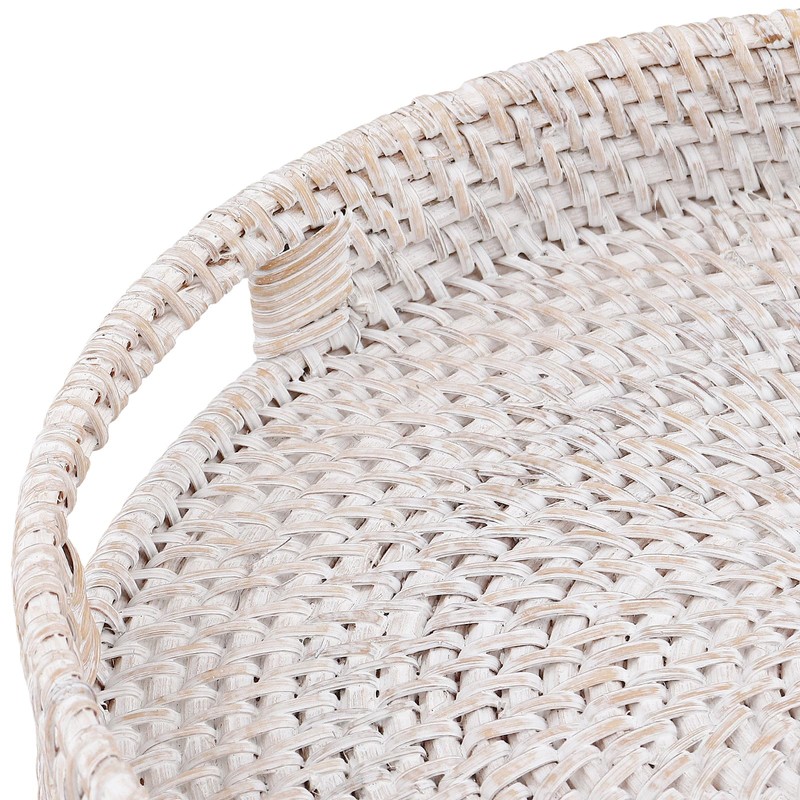 SENJEOK 2 PCS 11.8 x 2 Inch Rattan Serving Tray