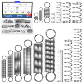 Glarks 128pcs Stainless Steel Extension Springs with Double Hook Sets 16 Sizes Small Spring Tension Spring Wire Assortment for Machinery Construction Industrial