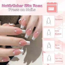 Virellay 240 Pieces Press On Nails French Set - False Nails Tips Set with Full Coverage (Medium Long French) (French, Medium)