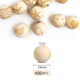 WLIANG 400 Pcs 14mm Natural Wood Beads, Unfinished Round Bulk Spacer Wooden Beads for DIY Crafts, Garlands Farmhouse Holiday Decor, Jewelry Bracelet Necklace Making