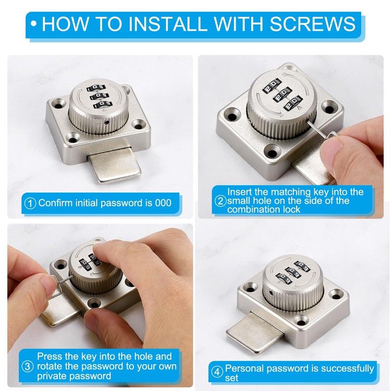 PATIKIL Combination Cabinet Latch, 2 Pack Zinc Alloy Keyless Drawer