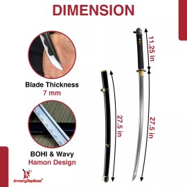 Armory Replicas JAPANESE SAMURAI SWORD GHOST OF TSUSHIMA COSPLAY TACHI KATANA GAME SWORD 1045 - Black, Pewter, Gold