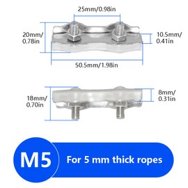 CEEYSEE 10Pcs Heavy Duty Wire Rope Clips M5 304 Stainless Steel Double Clamp Buckle Nuts Wire Ropes Cable Duplex Bolt Cable Clamp Wire Rope Clips for Fixing Drying Racks and Rigging Rope(U/M5/GSJ)