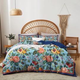 MAGRACE King Duvet Cover Ultra Soft Luxury 100% Cotton Cute Floral Comforter Cover Set, Breathable and Durable, Textured Duvet Cover with Pillow Shams