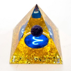 Orgone Pyramid The Zodiac Pyramid Chakra Energy Healing Crystal Pyramid for Health Lucky Success Home Decor Gift (2.36 inches - Gold Crystal)