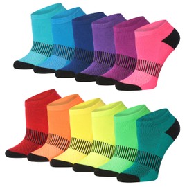 Tipi Toe Women's 12-Pairs Vibrant Colored Black Acented Stripes Low Cut Athletic Sport Peformance Socks, WS16-T1