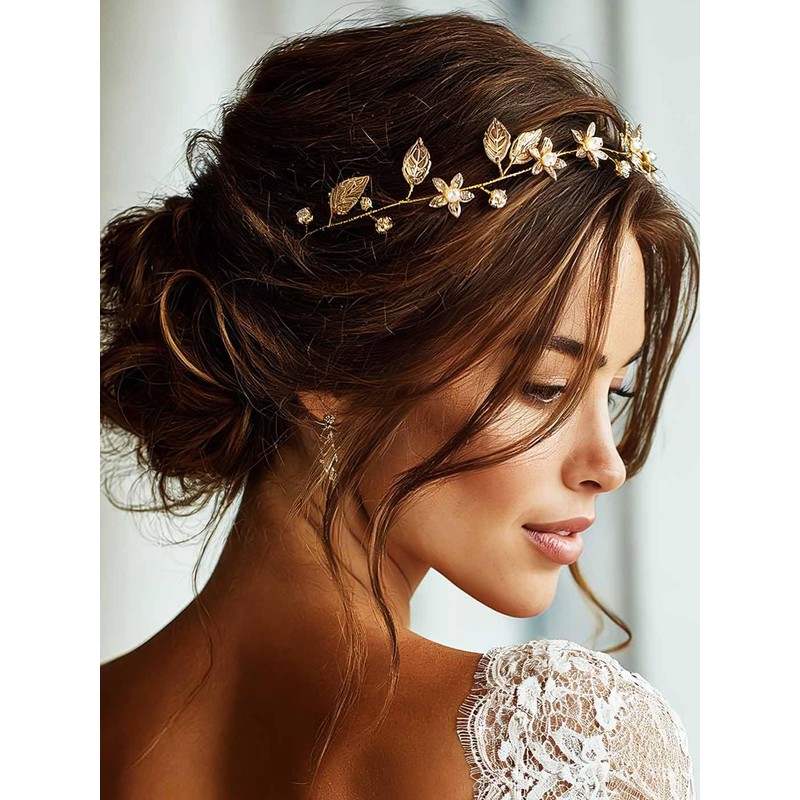 Catery Gold Leaf Headband Flower Headbands Wedding Hair Vine for
