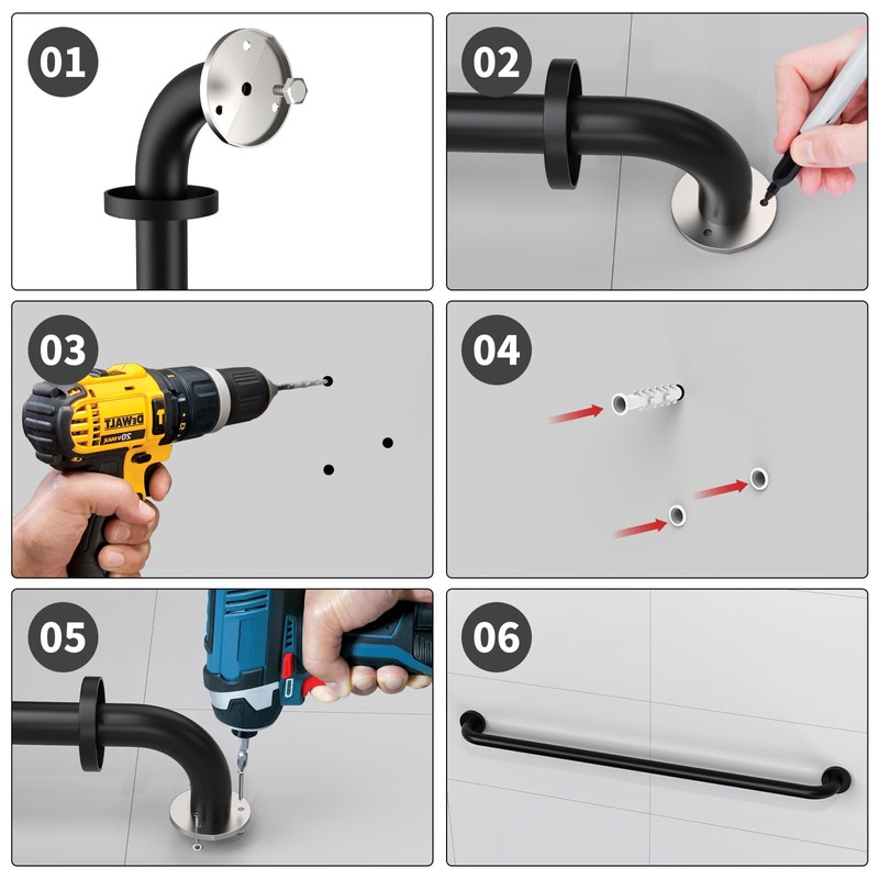 2 Pack 40 Inch Black Shower Grab Bars, ZUEXT Stainless