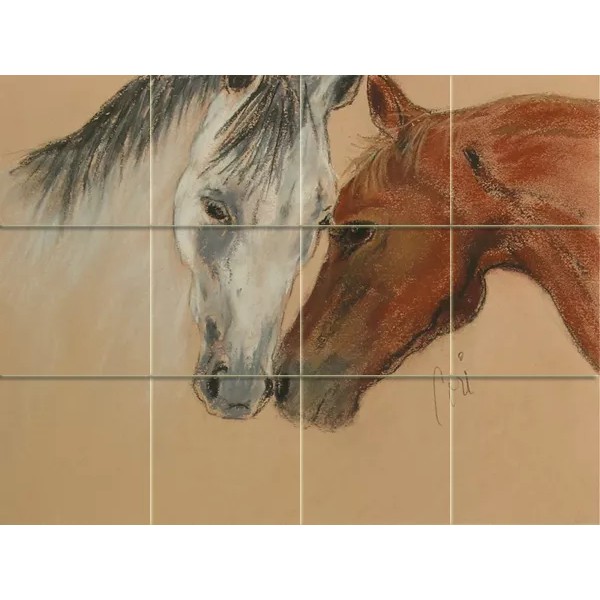 www.FlekmanArt.com Art Horses Mural Ceramic Backsplash Bath Tile #1618