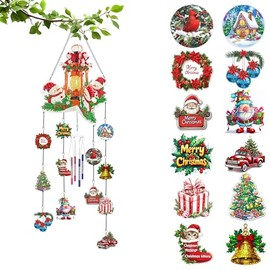 Ginfonr Wind Chimes Diamond Art Kit for Adults, 3D Suncatchers Christmas DIY Craft Kit with Crystal Pendant Hanging Ornaments, Acrylic Windcatcher for Patio, Backyard, Indoor & Outdoor Decor