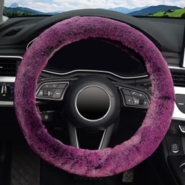 KAFEEK Frost Fluffy Microfiber Plush Steering Wheel Cover for Winter Warm, Universal 15 inch Soft Fuzzy Steering Wheel Cover,Dreamy Purple