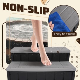 HECASA 2 Steps 36" Deluxe Deck Patio Spa Hot Tub Steps (Open Box) Outdoor Stairs Plastic (PE) Dark Gray+Black, 350lbs Load Capacity