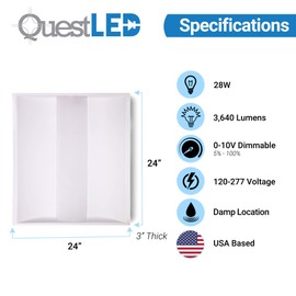LED 2x2 Center Basket Troffer Panel (2 Pack) 28W; 10 Year Warranty; 3,640 Lumens; 120V-277V AC/DC; 0-10V Dimmable; 50,000 Life Hours; CRI>80; UL/DLC Listed (Warm White 3500K)