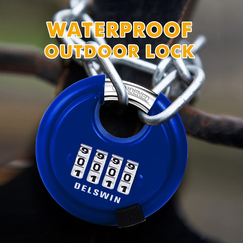 DELSWIN 4 Digit Combination Lock, Outdoor Combination Disc Padlock with