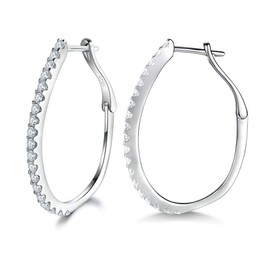 Shuxin Silver Hoops Earrings for Women, 925 Sterling Silver Big Hoop Earrings with AAAAA Cubic Zirconia, Diameter 30mm White Gold Plated Hypoallergenic Hoops, Come in Jewellery Gift Box