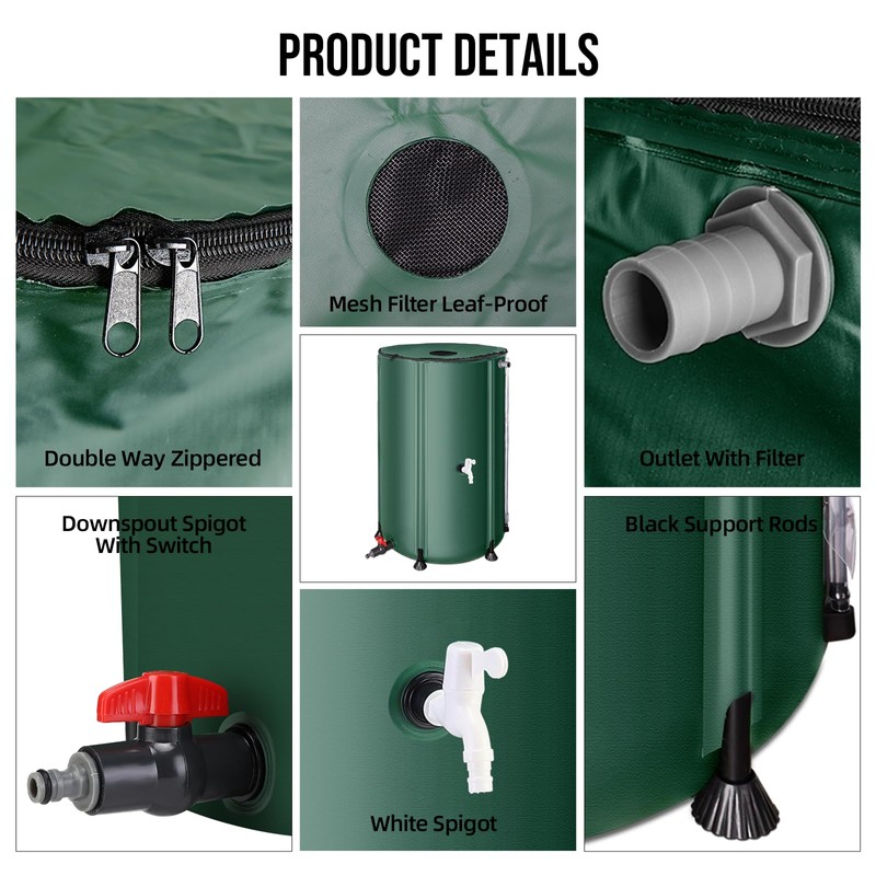 Collapsible Rain Barrel Water Collection System - 100 Gallon Portable