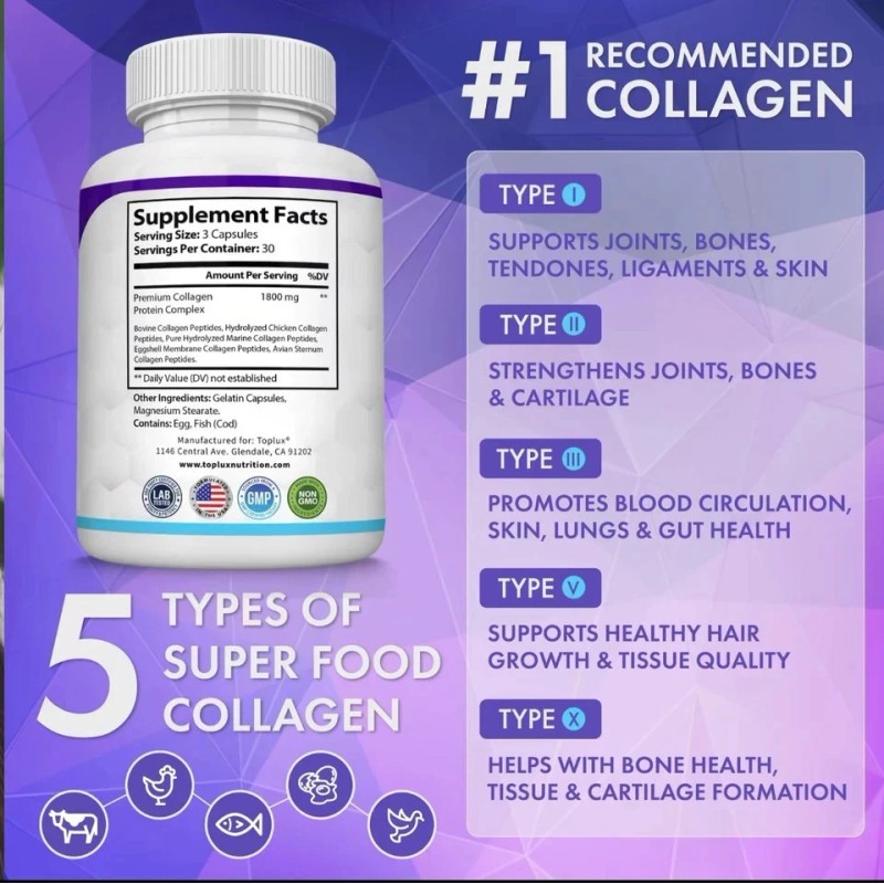 Toplux Multi Collagen Peptides Pills 1800 Mg Complex-Hydrol