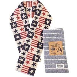 Towel Hagiwara Slim Towel Set of 2 (Towel Scarf) 9.8 x 39.4 inches (25 x 100 cm) (Border & Heart Star)