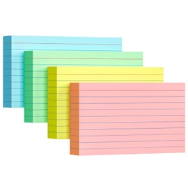 Colored Index Cards 3x5, 200 Pack, Ruled Index Cards, Assorted Neon Colored, Heavy Note Cards for Office, Home and School，Four Colors, Each Color Individually Wrapped, 50 Count Per Package