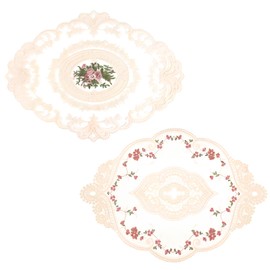 Dokeno Small Tablecloth, Pack of 2, 31 x 42 cm, 31 x 44 cm, Lace Doilies, Oval Vintage Tablecloth, Oval Lace Placemats for Dining Table, Coffee Table, Garden Table