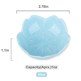 WHJY Blue Cherry Blossom Dish Set, Cute Pink Ceramic Plates, Sauce/Seasoning Dish, Sushi Dishes, Soy Dipping Bowl, Dessert, Appetizer Plates, Serving Dish for Kitchen Home – Set of 5