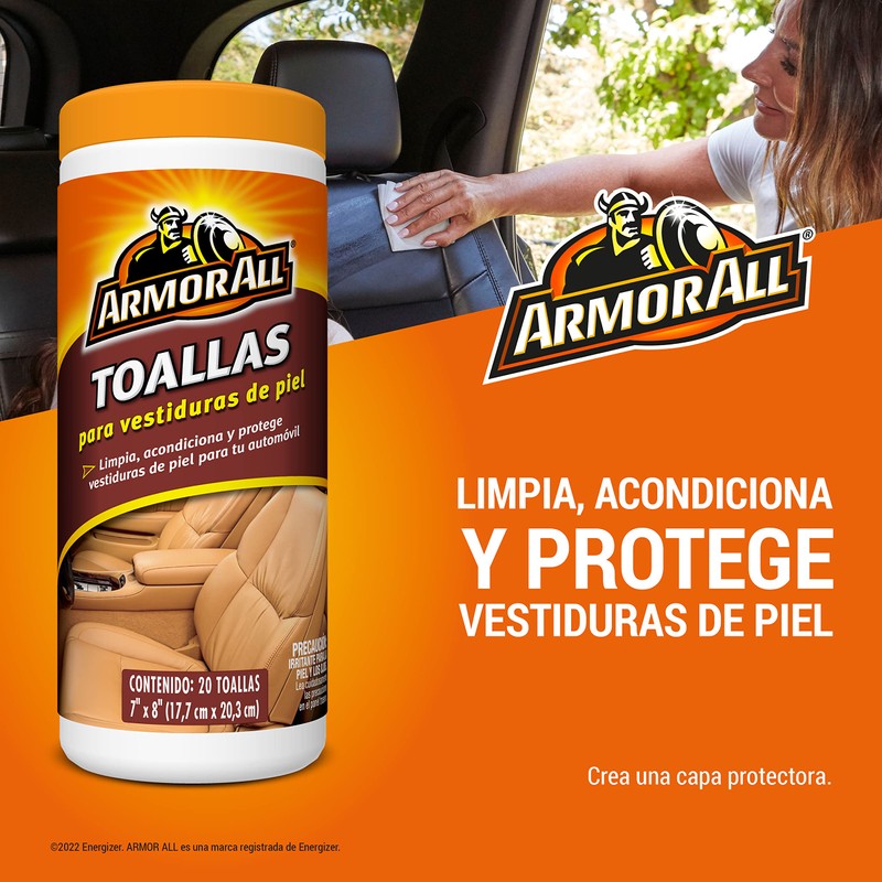 Armor All, Toallas Limpiadoras para Piel , 20 piezas