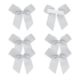 MECCANIXITY 6Pcs Premade Mini Grosgrain Ribbon Bow 2" Self Adhesive Tape Satin Ribbon Bows for DIY Craft Gift Wrapping Wedding Birthday Party Decorations Silver