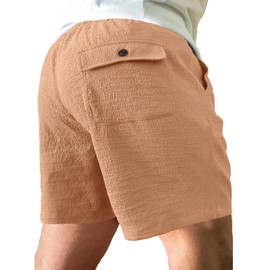 HOTake Men's Casual Shorts Bermudas para Hombres Seersucker Textured Shorts with Pocket X-Large Dark Khaki