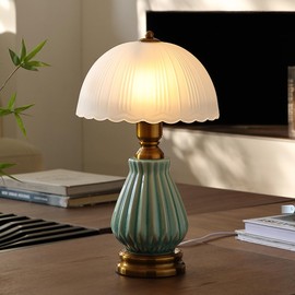 Glivpny Vintage Lamp for Living Room,16" Modern Ceramic Table Lamps for Bedroom,Retro Bedside Nightstand Traditional Lamps, Classic Chinoiserie Green Lamp for Home Decor (LD004)