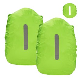 Pack of 2 Rain Covers for Backpacks with Reflective Strips, 40L-50L Waterproof Backpack Rain Cover, Rain Cover School Bag for Hiking, Camping, Travel, Cycling (L, Green + Green)