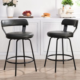 FERFALDER 24 Inch Swivel Counter Height Bar Stools Set of 2, Modern Backs, Leather Grey