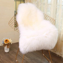 jiele Imitation Lambskin Rug 60 x 90 cm Imitation Lambskin Rug Artificial Fur Wool Bed Rug Sofa Mat (White)