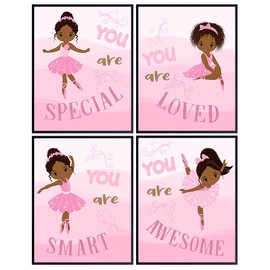 Black Ballerina Wall Decor - African American Girl Wall Art - Black Girls Wall Decor - Toddler, Nursery, Little Girls Bedroom Decor - Pink Girls Room Decor - Positive Quotes Baby Girl Room Decorations