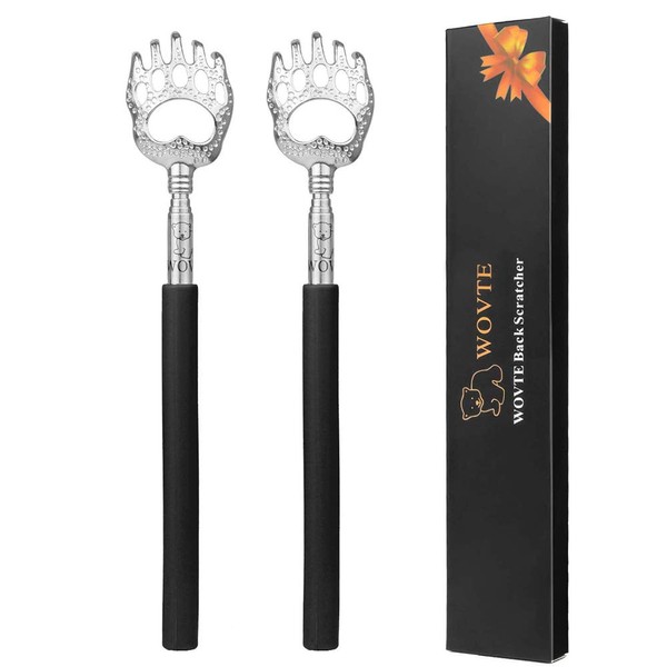 WOVTE 2-Piece Set, Telescopic, Approx. 22.8 inches (58 cm), When Extended, Portable, Black, Stainless Steel